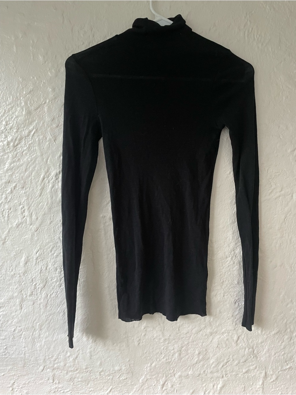 COS classic stretchy black 100% merino wool lightweight sheer turtleneck top; S